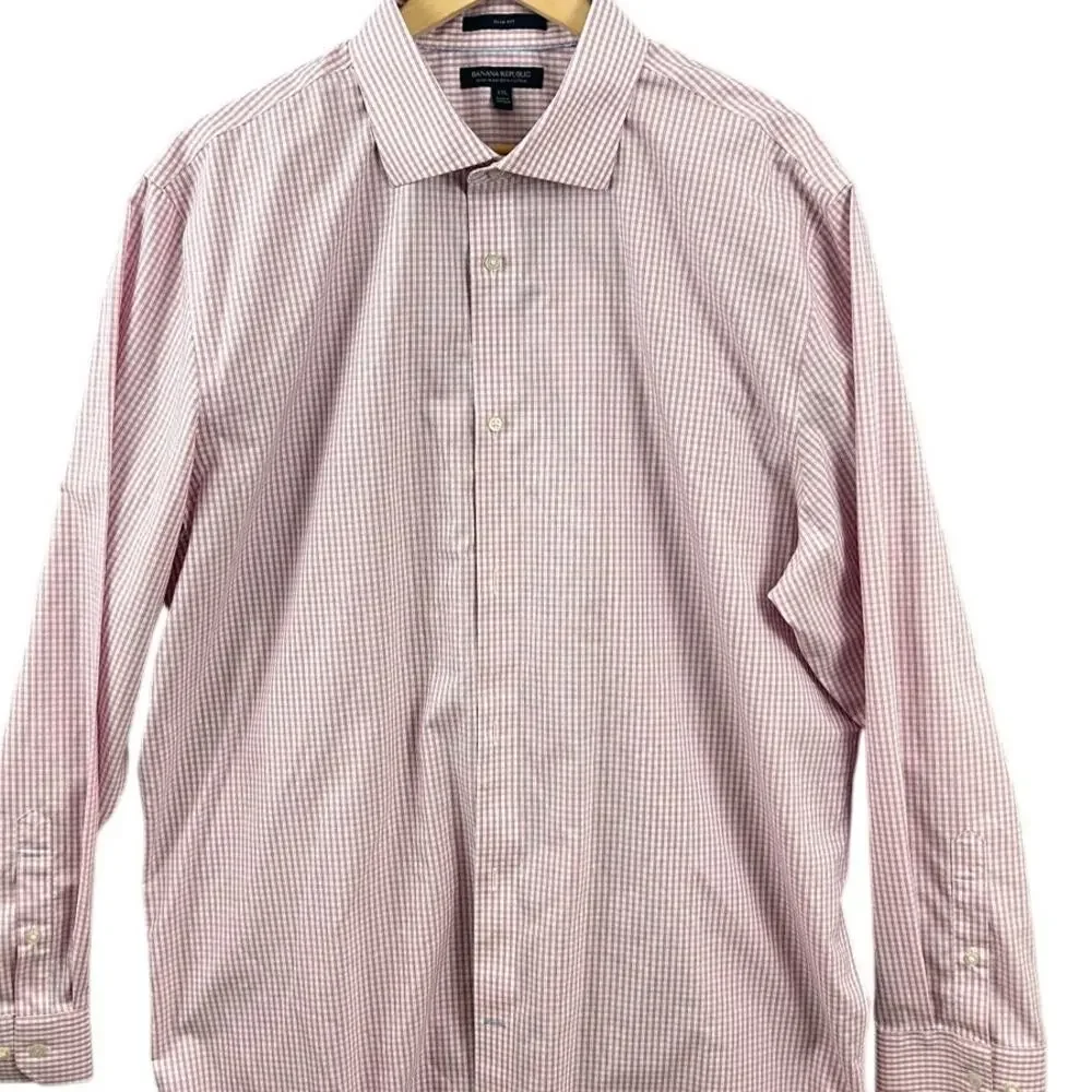 Banana Republic Slim Fit Dress Shirt XXL Pink Check Non Iron 100% Cotton